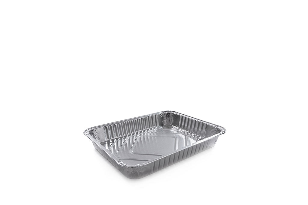 Aluschale, Alu-Menüschale, ungeteilt, abstehender gerollter Rand, 930 ml, 227 x 177 x 30 mm, Typ R879G